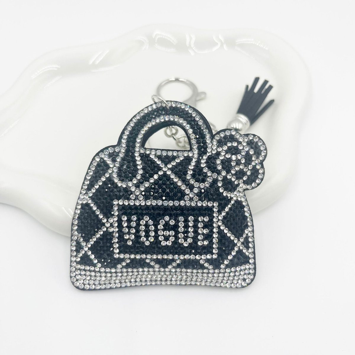 Luxury Rhinestone Letter Handbag Keychain with Tassel – Chic Sparkle Bag Charm