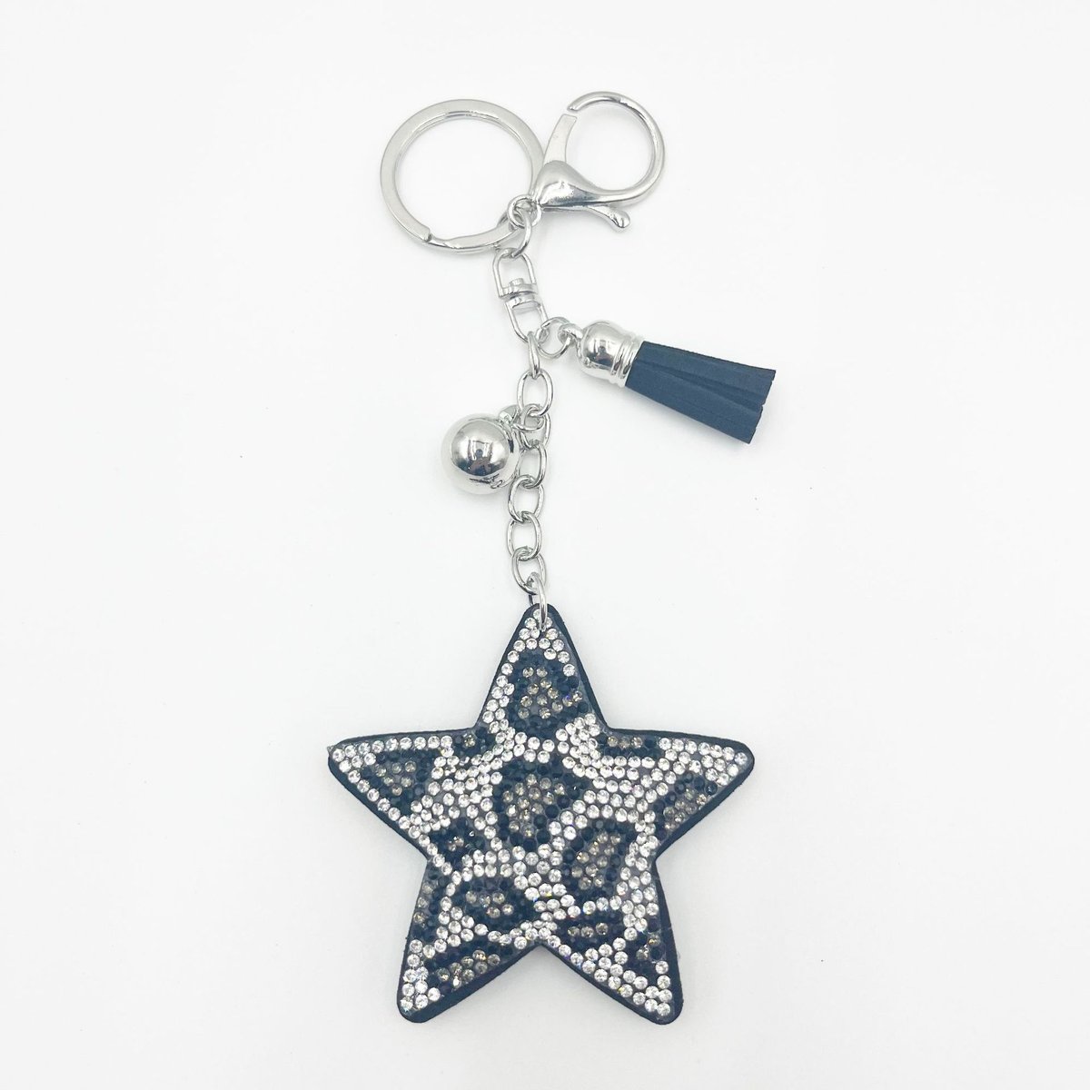 Leopard Star Rhinestone Keychain with Tassel – Minimalist Sparkle Bag & Car Charm