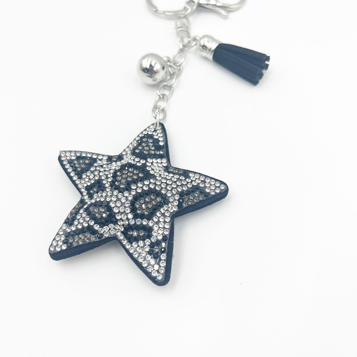 Leopard Star Rhinestone Keychain with Tassel – Minimalist Sparkle Bag & Car Charm