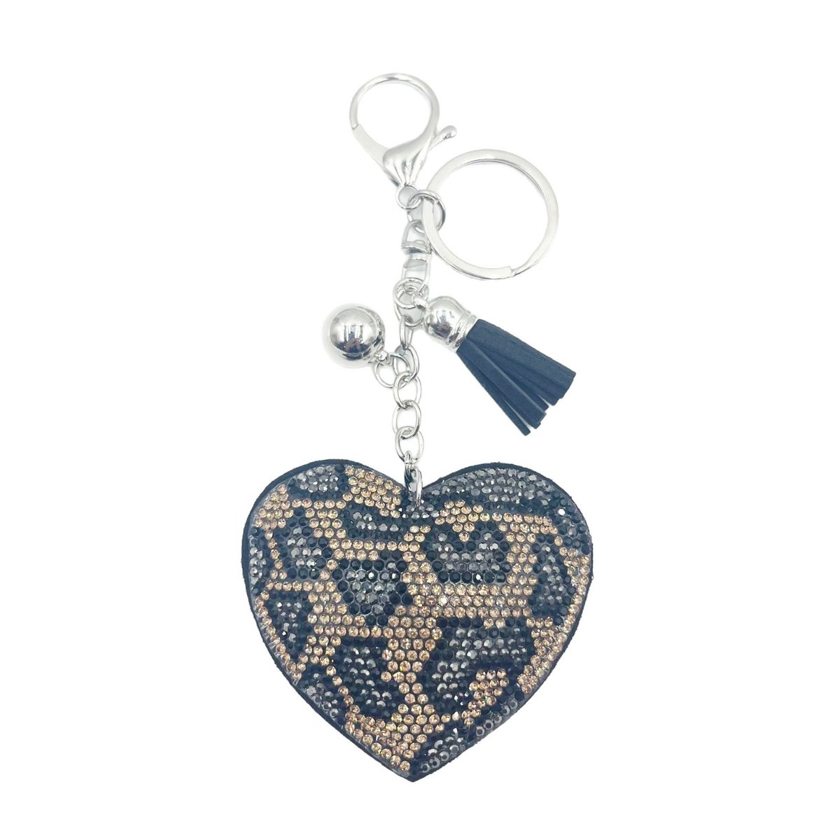 Leopard Heart Rhinestone Keychain with Tassel – Trendy Sparkle Bag & Phone Charm
