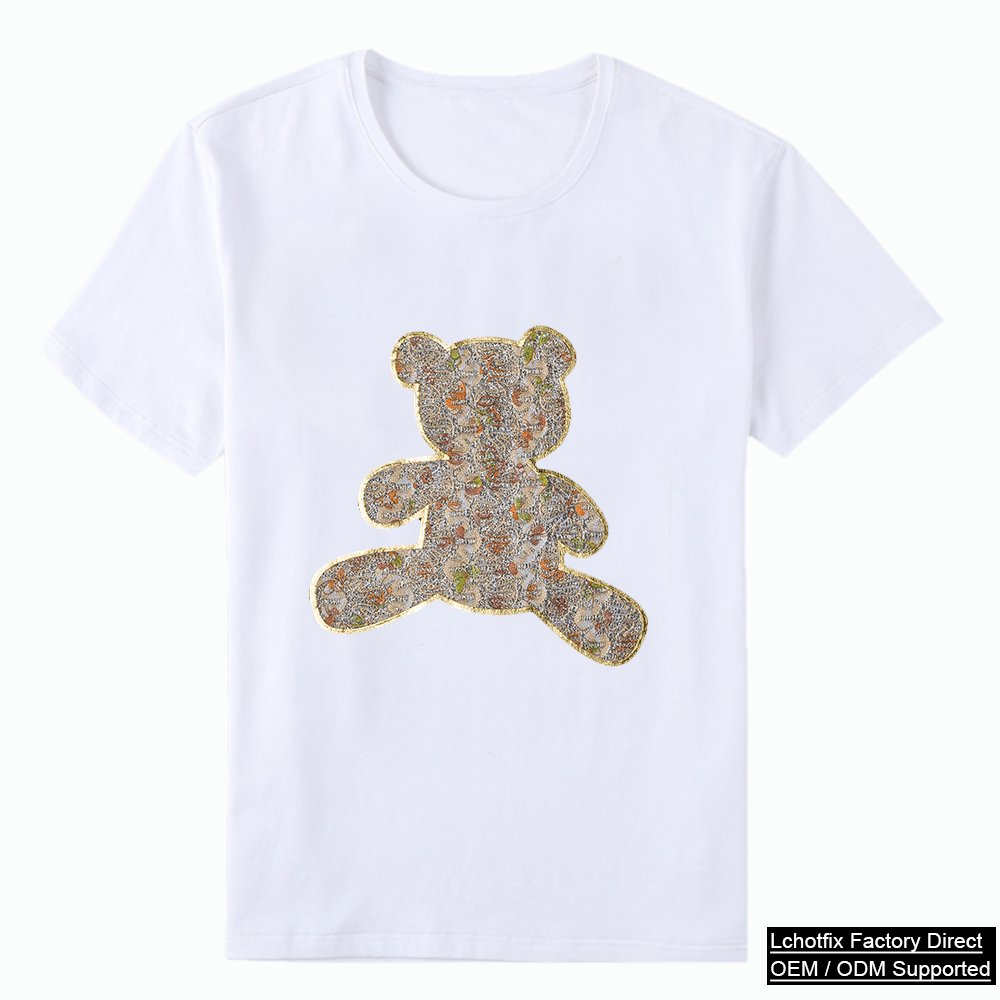 Laser Cut Fabric Rhinestone Heat Transfer Patch – Holographic Bear Crystal Iron-On Design for Apparel