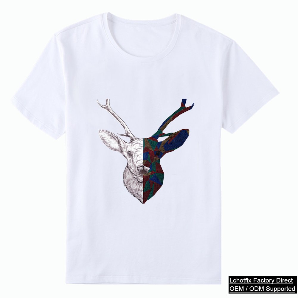 Geometric Deer Head Graphic T-Shirt – Artistic Half Sketch Animal Print Tee