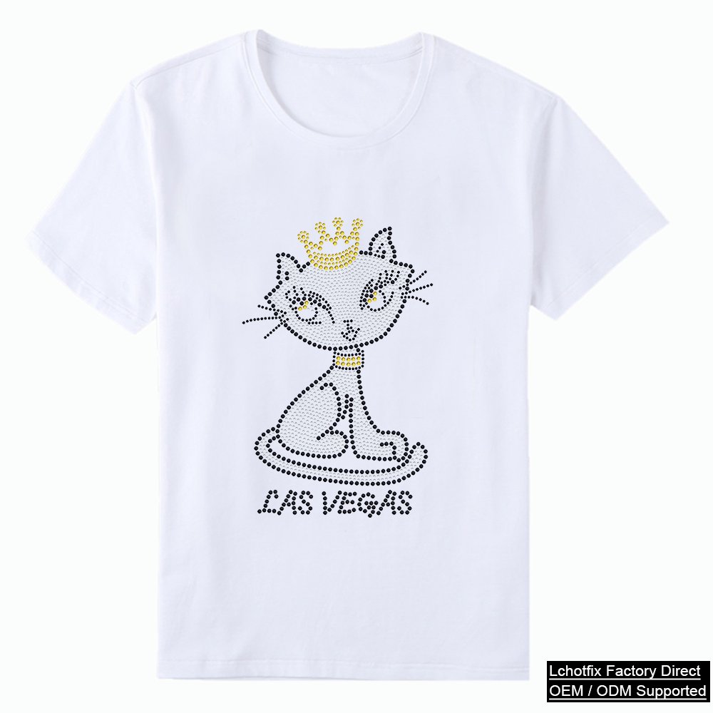 Minimal Crown Cat Diamante Heat Transfef T-Shirt – Las Vegas Crystal Heat Transfer Tee