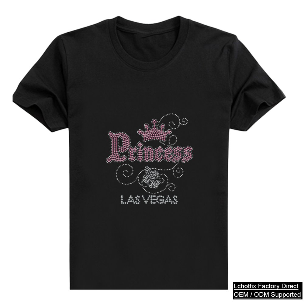 Princess Crown Rhinestone Heat Transfer T-Shirt – Las Vegas Crystal Bling City Series OEM Factory Supply