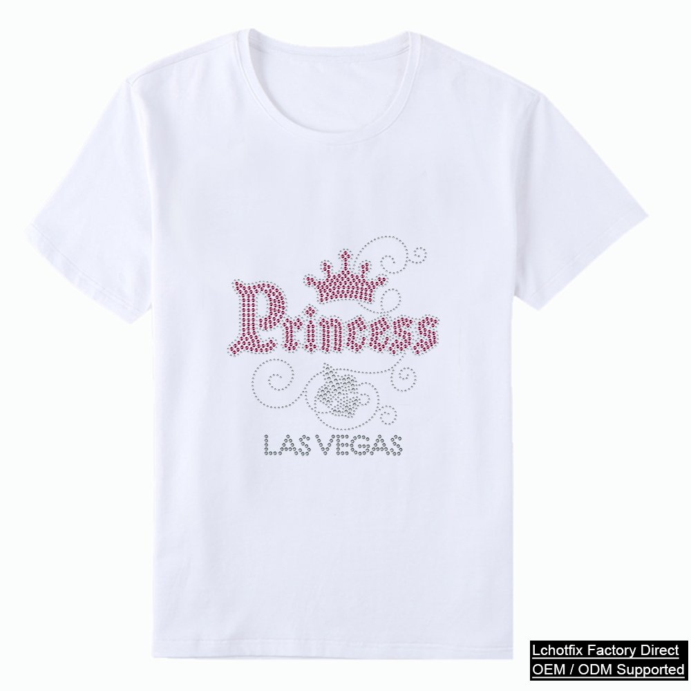Princess Crown Rhinestone Heat Transfer T-Shirt – Las Vegas Crystal Bling City Series OEM Factory Supply