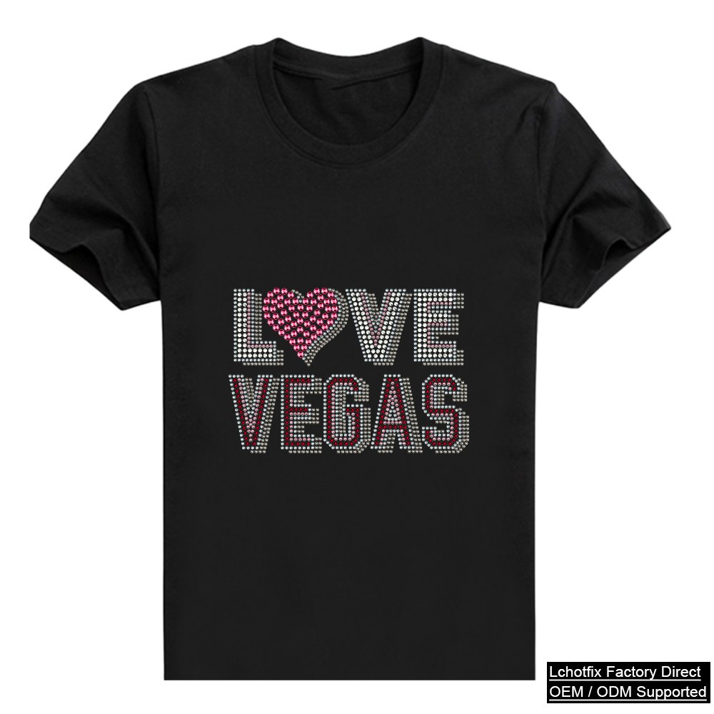 Love Vegas Rhinestone T-Shirt – Pink Crystal Heart Las Vegas Graphic Cotton Tee