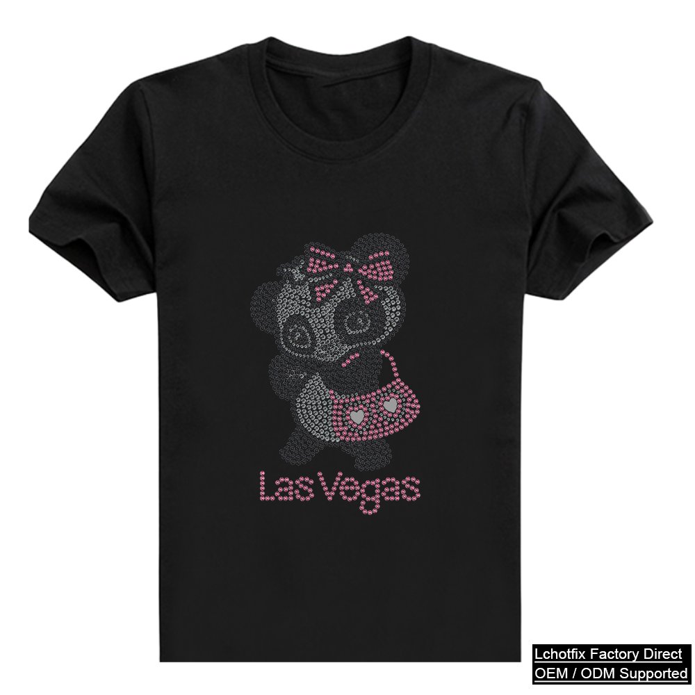 Cute Panda Las Vegas Rhinestone T-Shirt – Sparkling Crystal Cartoon Cotton Tee for Girls
