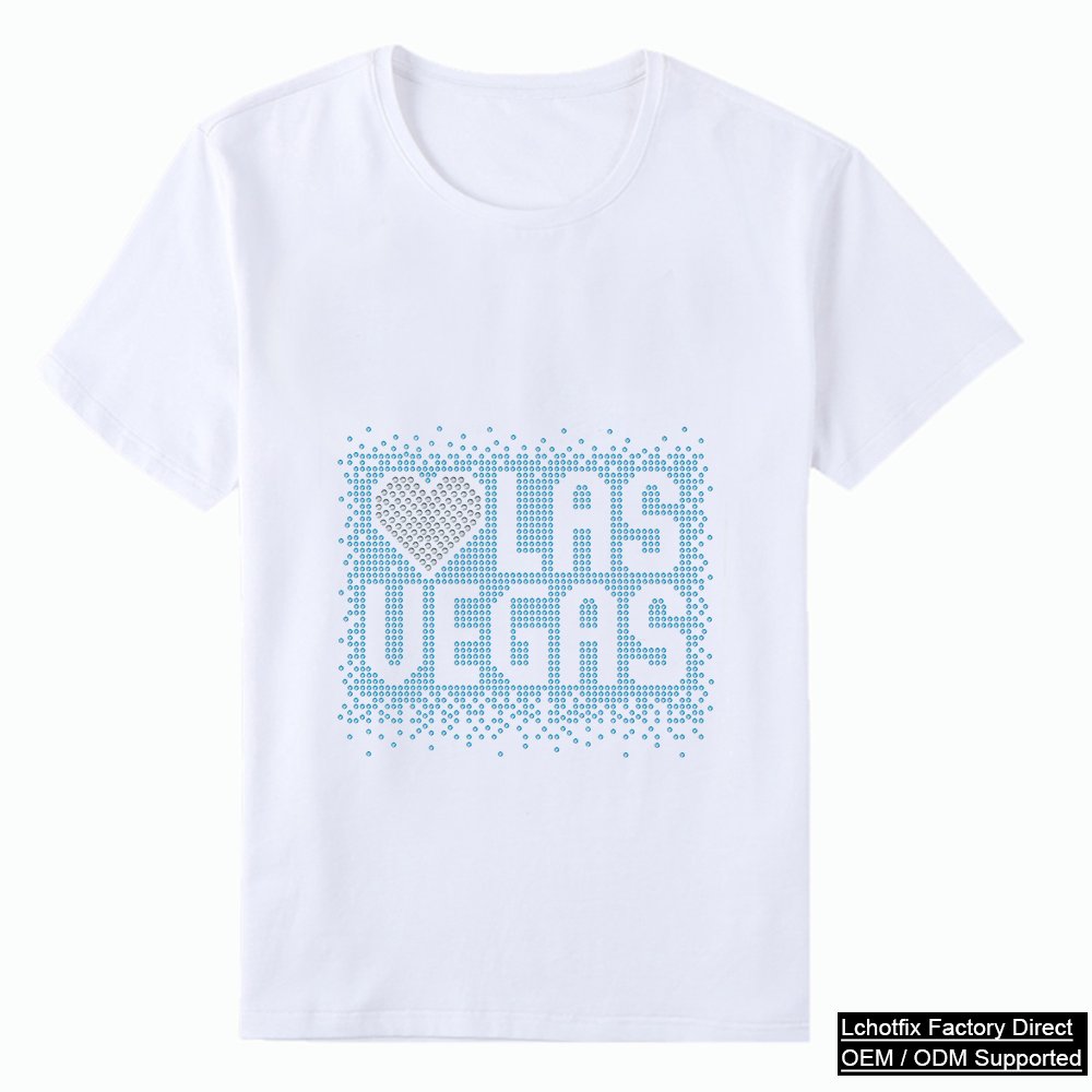 Blue Love Las Vegas Rhinestone T-Shirt – Sparkling Crystal Typography Cotton Tee - Custom Heat Transfer