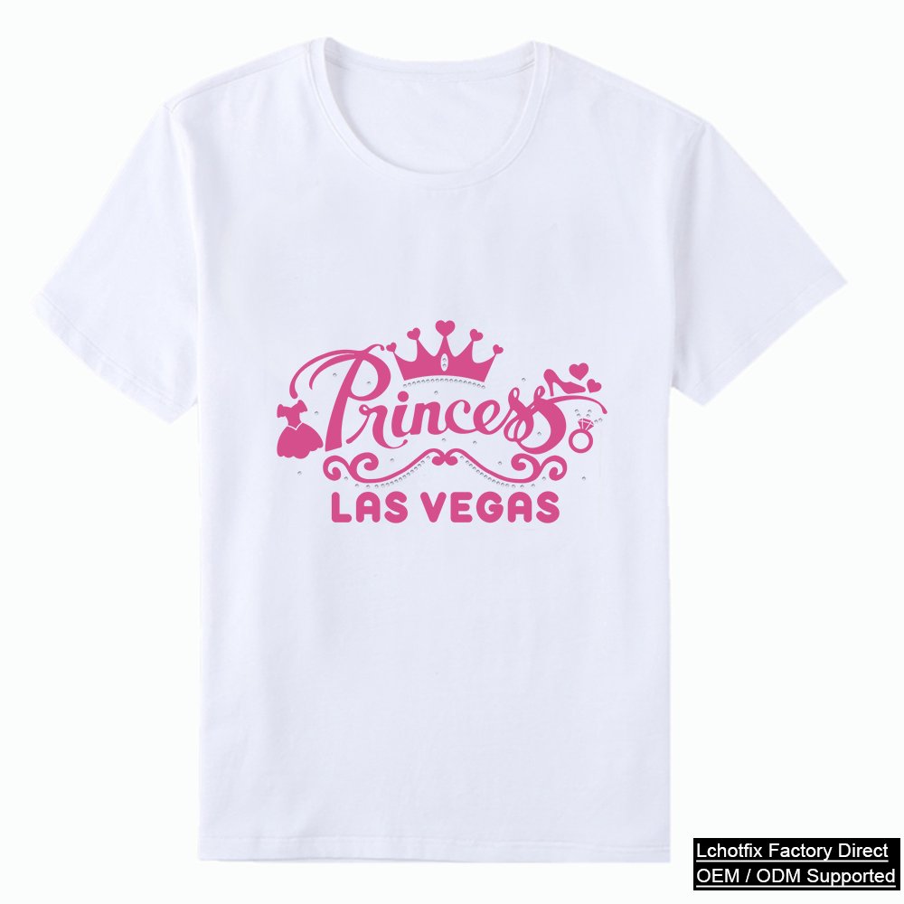 Princess Las Vegas Rhinestone T-Shirt – Pink Crown Crystal Graphic Cotton Tee for Girls - Custom Heat Transfer