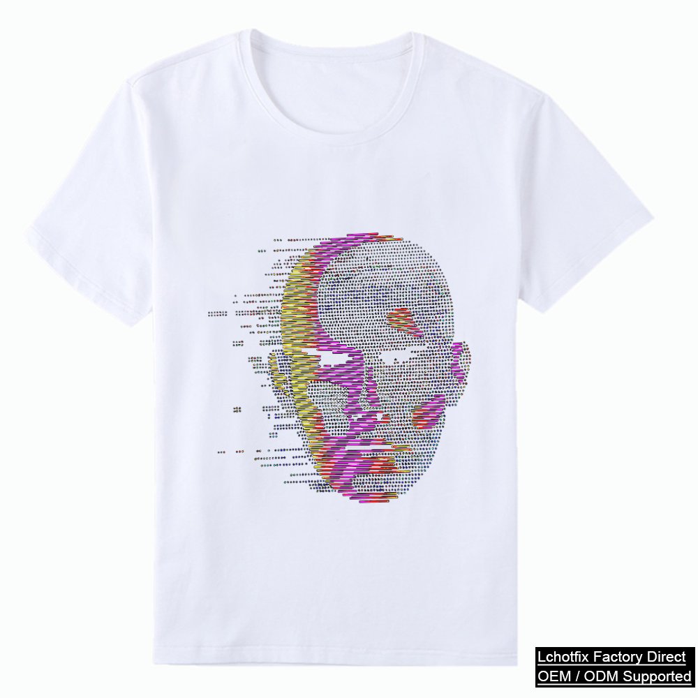 Glitch Skull Rhinestone Back Print & ISSYON Crystal Letter Front Black T-Shirt