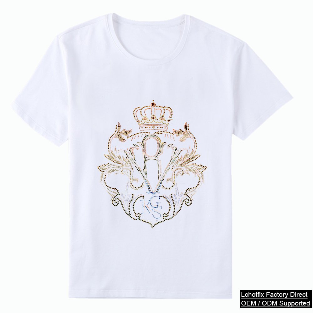 Luxury Crown Monogram Rhinestone Heat Transfer Patch for T-Shirts – Custom Royal Style Crystal Iron On Design