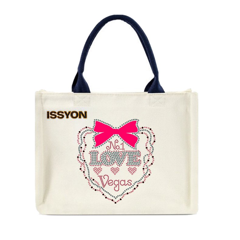 Love Vegas Bow Rhinestone Canvas Tote Bag – Custom Crystal Heart Shoulder Bag | OEM Factory Supply