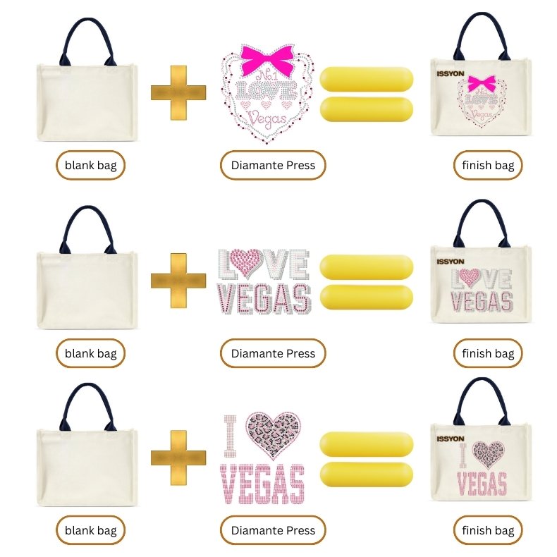 Love Vegas Bow Rhinestone Canvas Tote Bag – Custom Crystal Heart Shoulder Bag | OEM Factory Supply