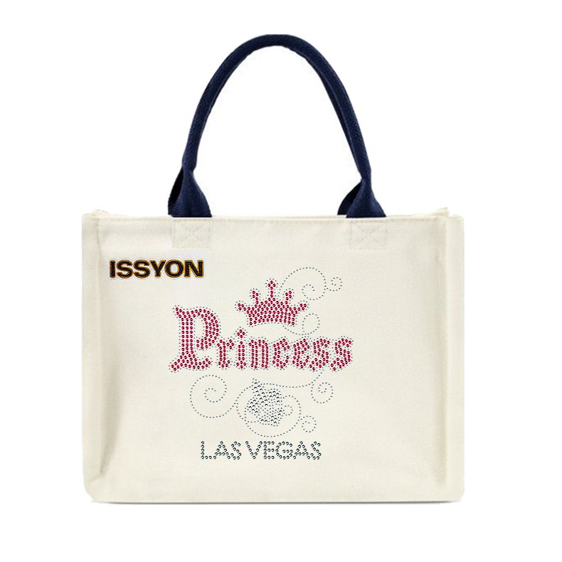 Luxury Princess Las Vegas Rhinestone Canvas Tote Bag – Crown & Ribbon Glitter Custom Shopper