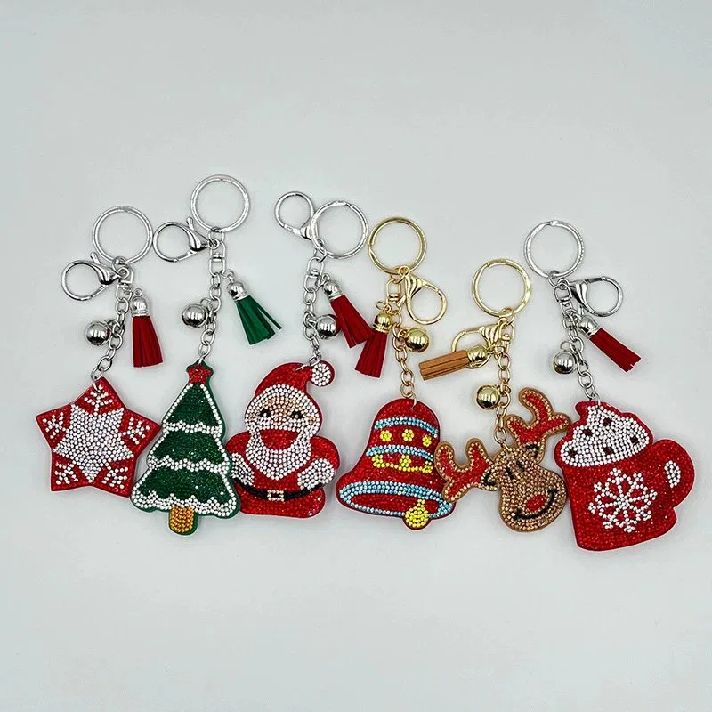 Festive Christmas Rhinestone Keychain Set