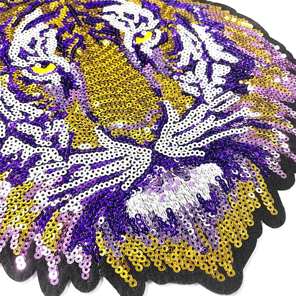 Tiger Sequin Embroidered Iron-On Patch small quantity patch detail