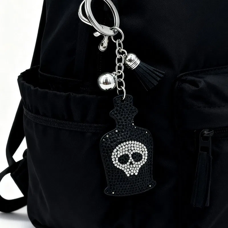 Gothic Skull Bottle Rhinestone Keychain with Tassel product image 3