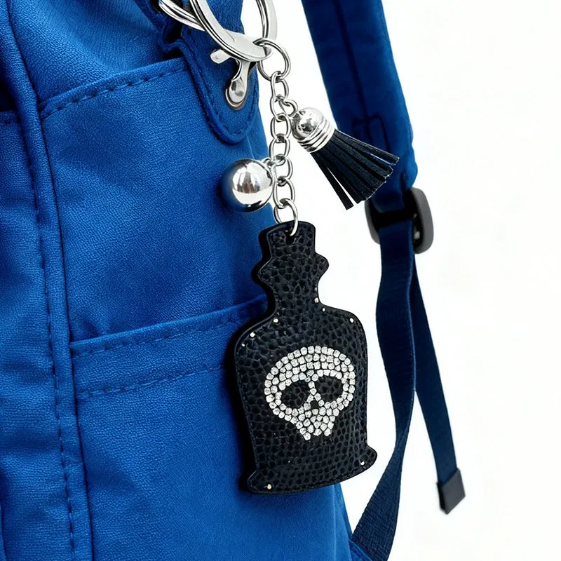 Gothic Skull Bottle Rhinestone Keychain with Tassel product image 4