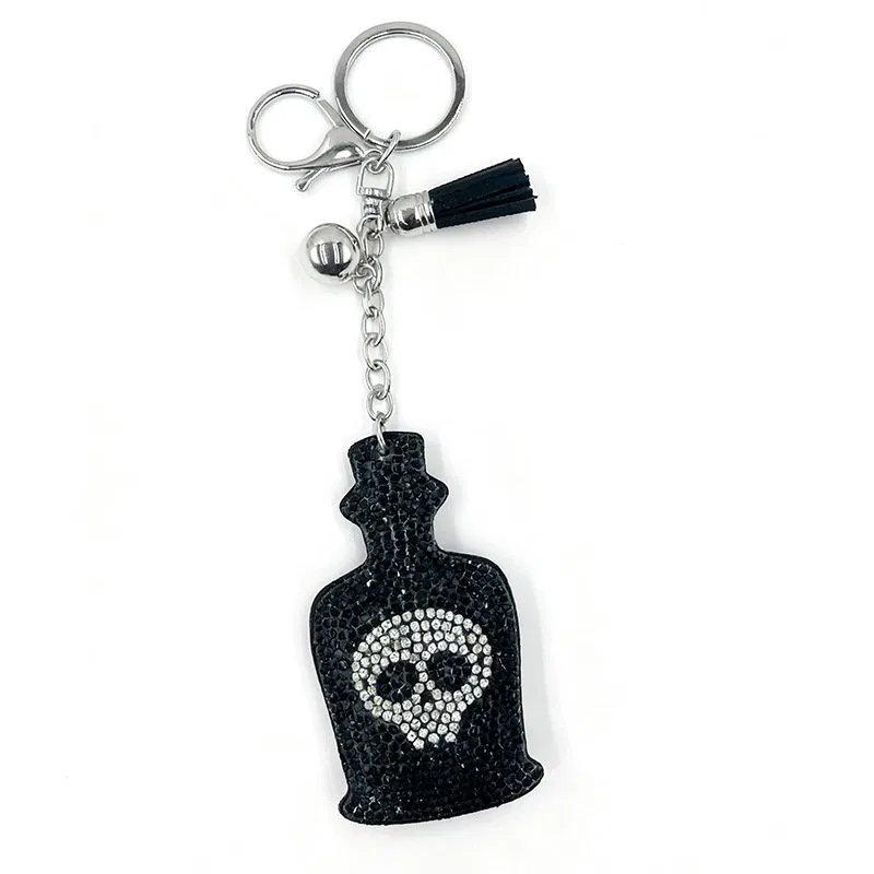 Gothic Skull Bottle Rhinestone Keychain with Tassel product image 5