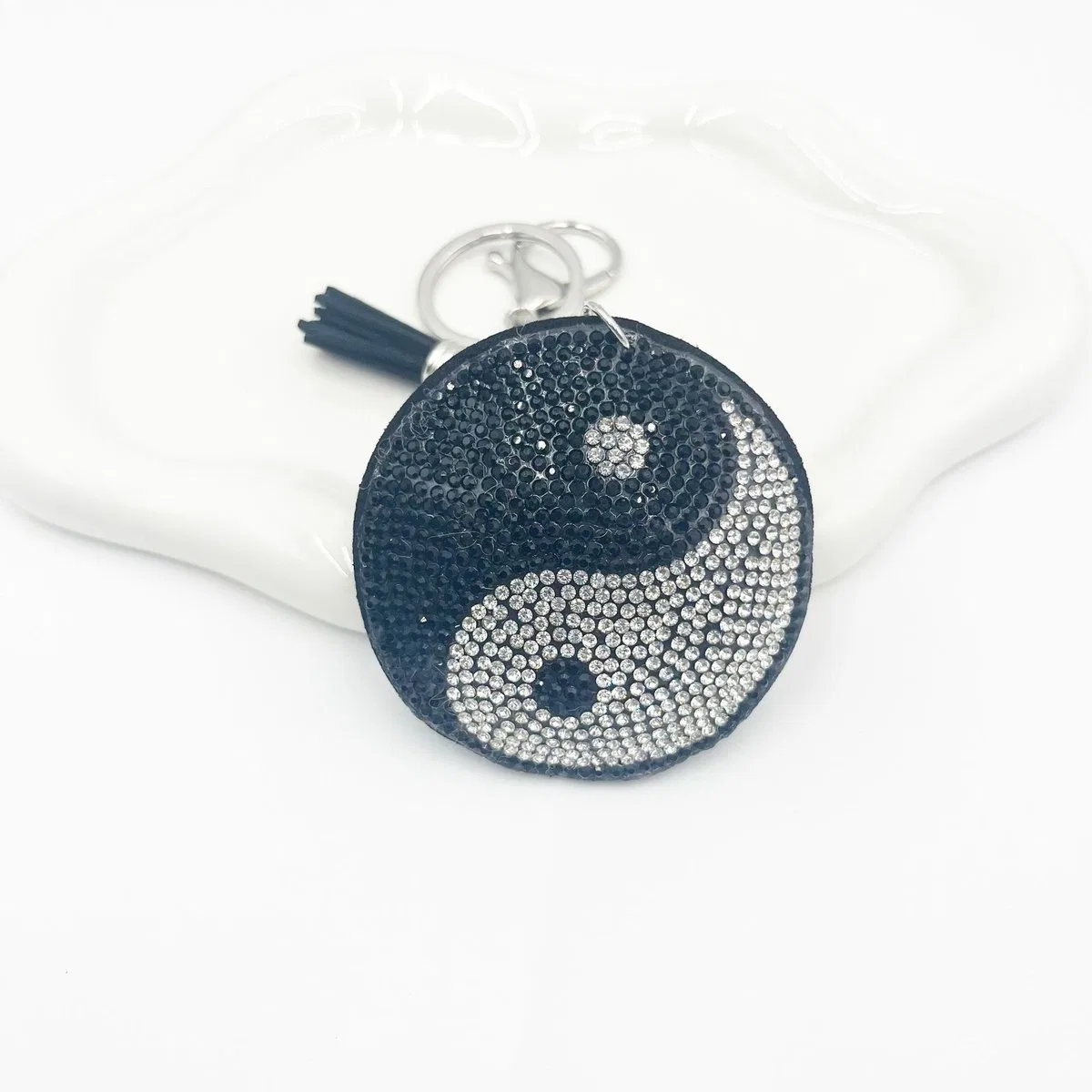 Yin Yang Rhinestone Suede Keychain with Tassel product image 5