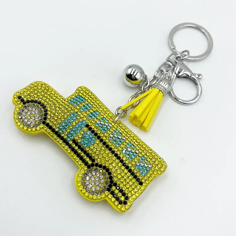 Yellow Rhinestone School Bus Keychain with Tassel product image 2