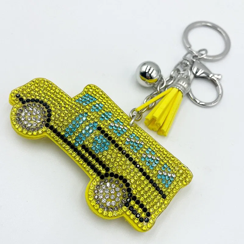 Yellow Rhinestone School Bus Keychain with Tassel product image 3