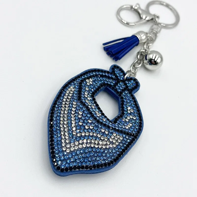 Blue Rhinestone Scarf Keychain with Tassel