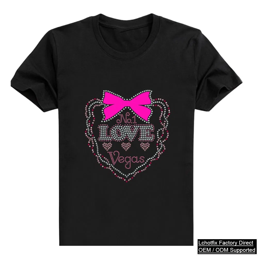 Las Vegas Bow & Heart Rhinestone T-Shirt hotfix T-shirt reference