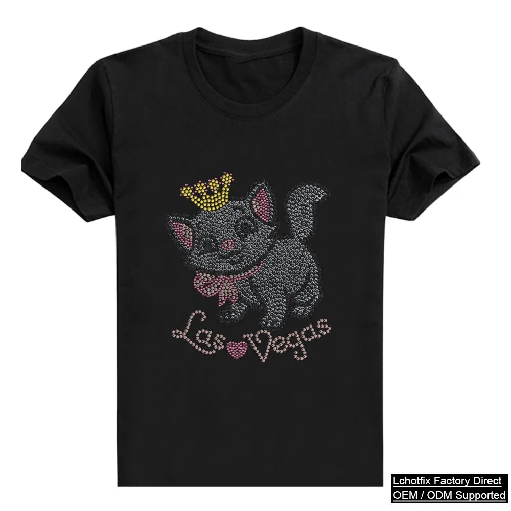 Cute Crown Cat Rhinestone Heat Transfer T-Shirt product image 2