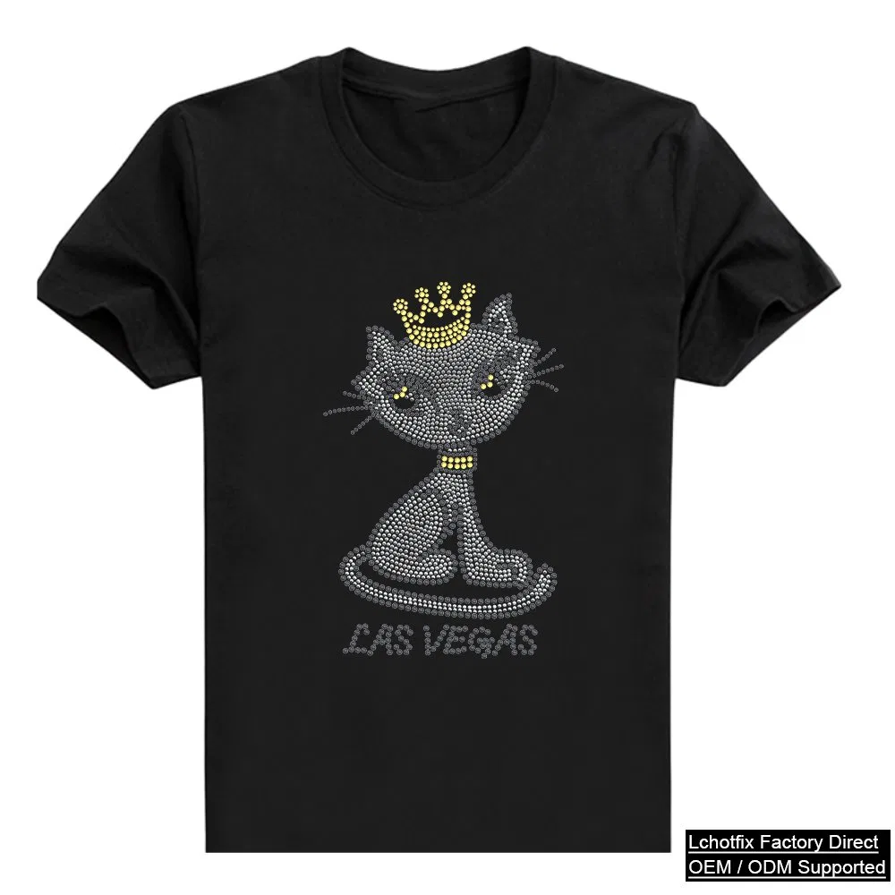 Minimal Crown Cat Rhinestone Heat Transfer T-Shirt product image 2