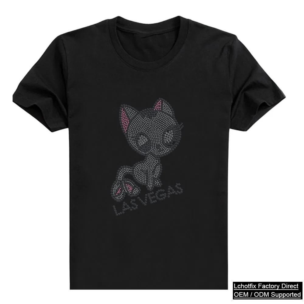 Cute Cat Rhinestone Heat Transfer T-Shirt product image 2