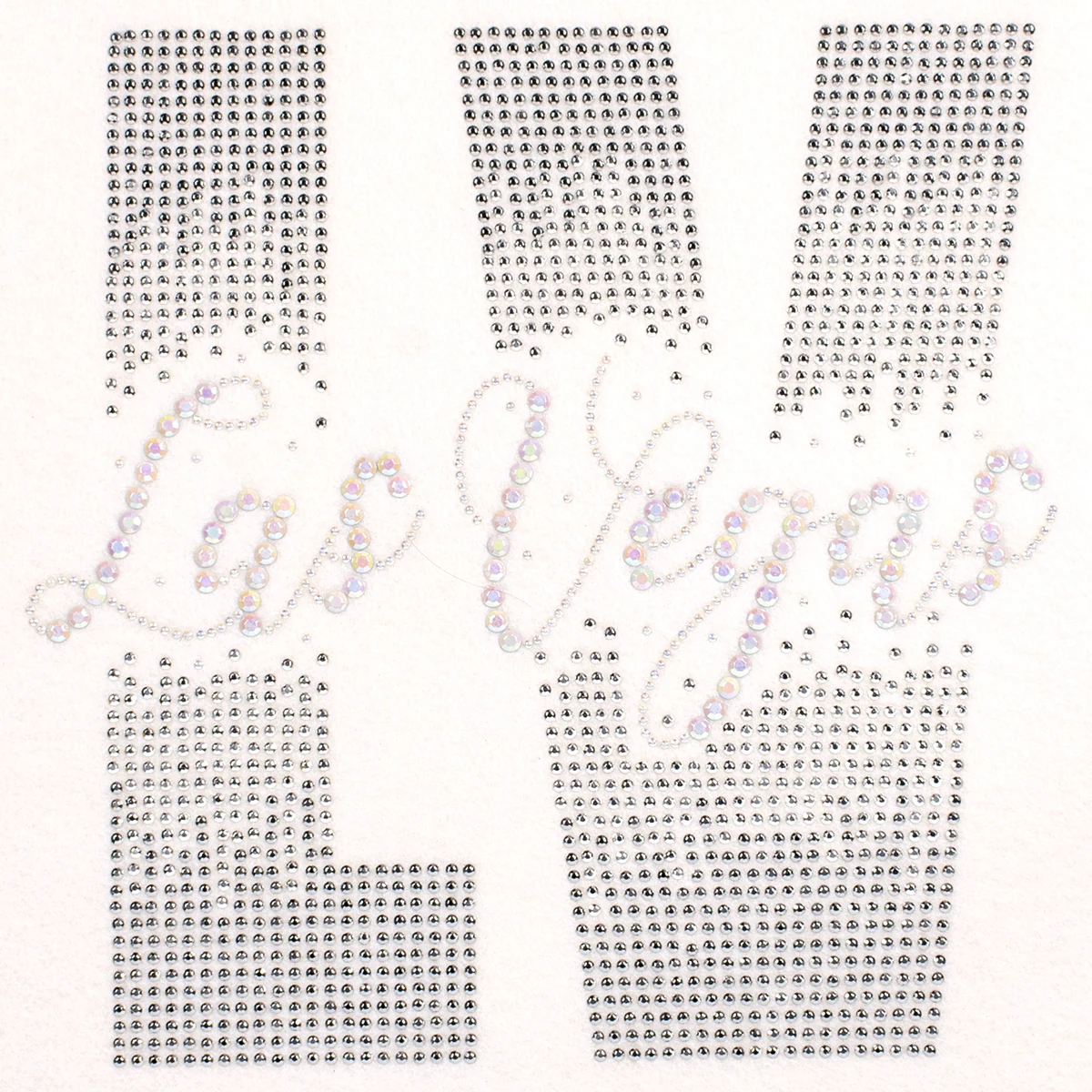 Silver and AB Las Vegas rhinestud heat transfer with geometric blockwork