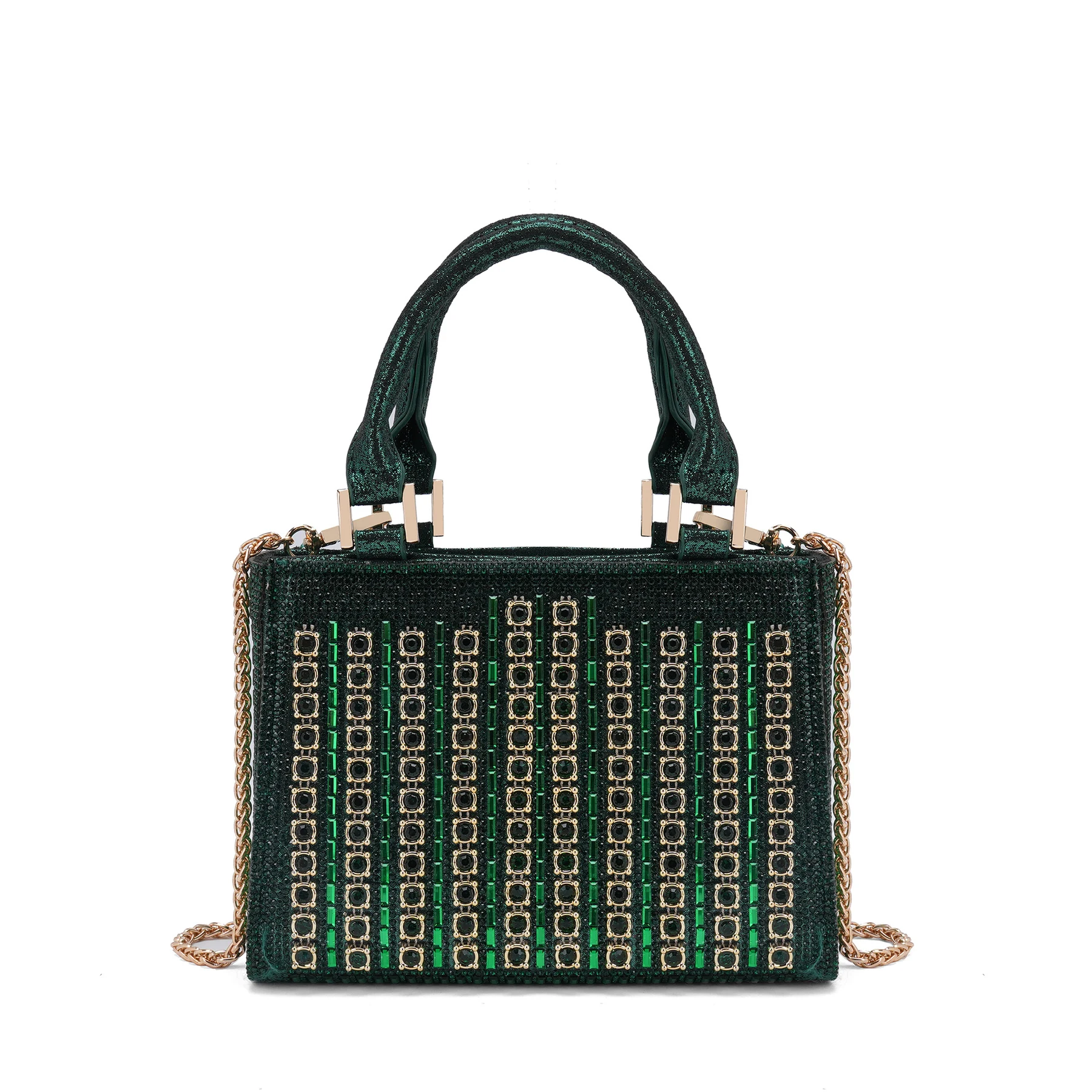 Structured Rhinestone Top-Handle Evening Bag bag branding detail