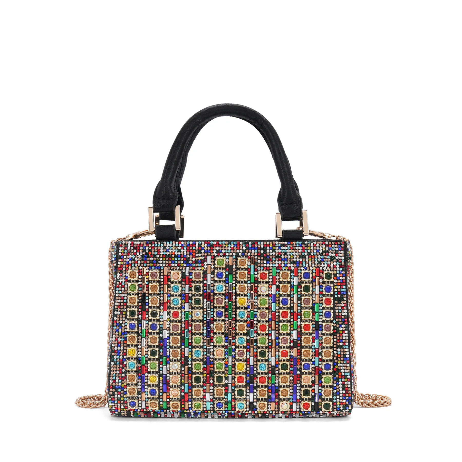 Structured Rhinestone Top-Handle Evening Bag bag branding detail