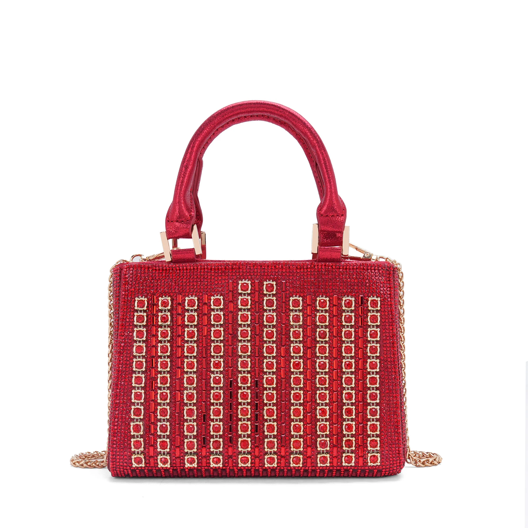 Structured Rhinestone Top-Handle Evening Bag bag branding detail