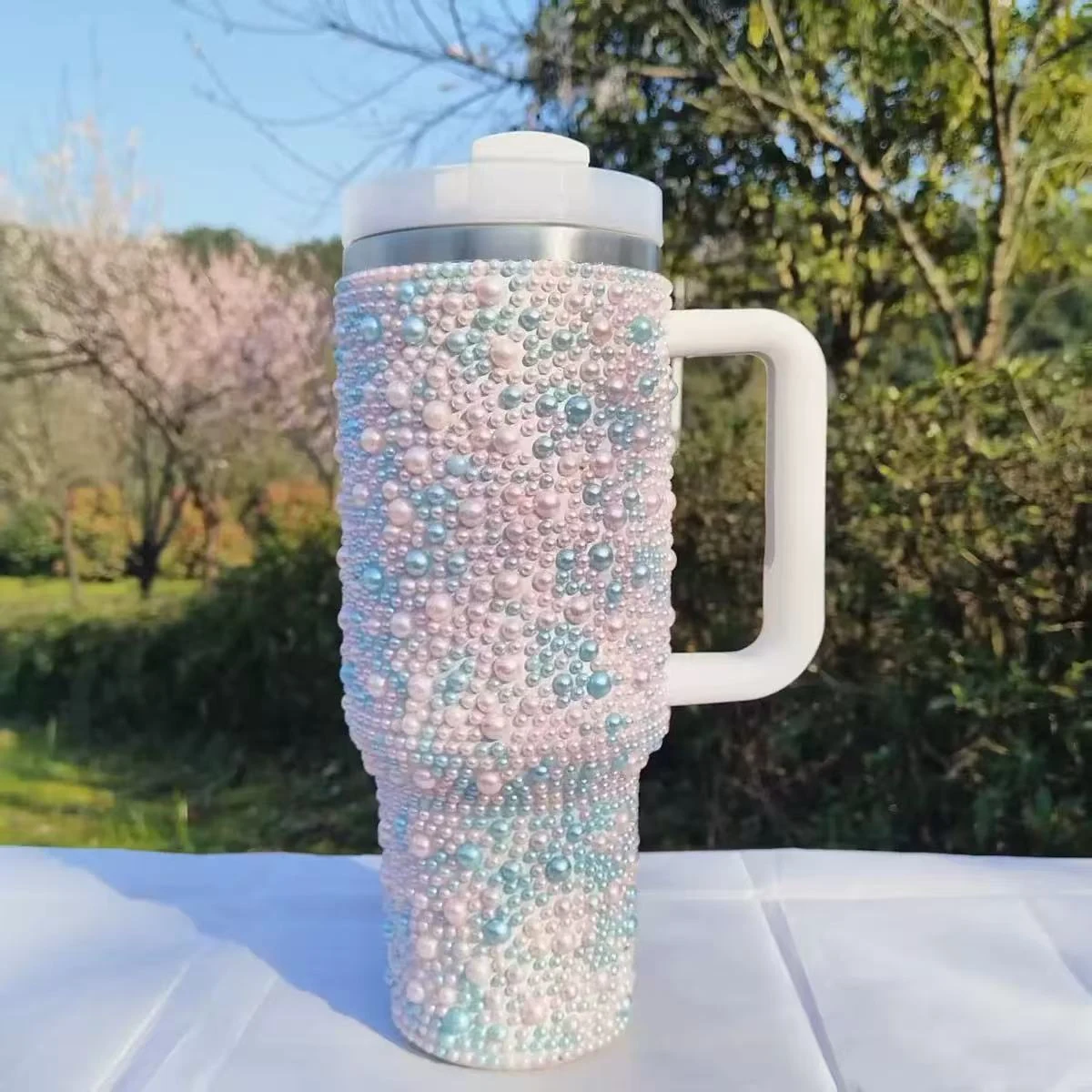 Pearl Beaded 40 oz Tumbler with Handle product image 2