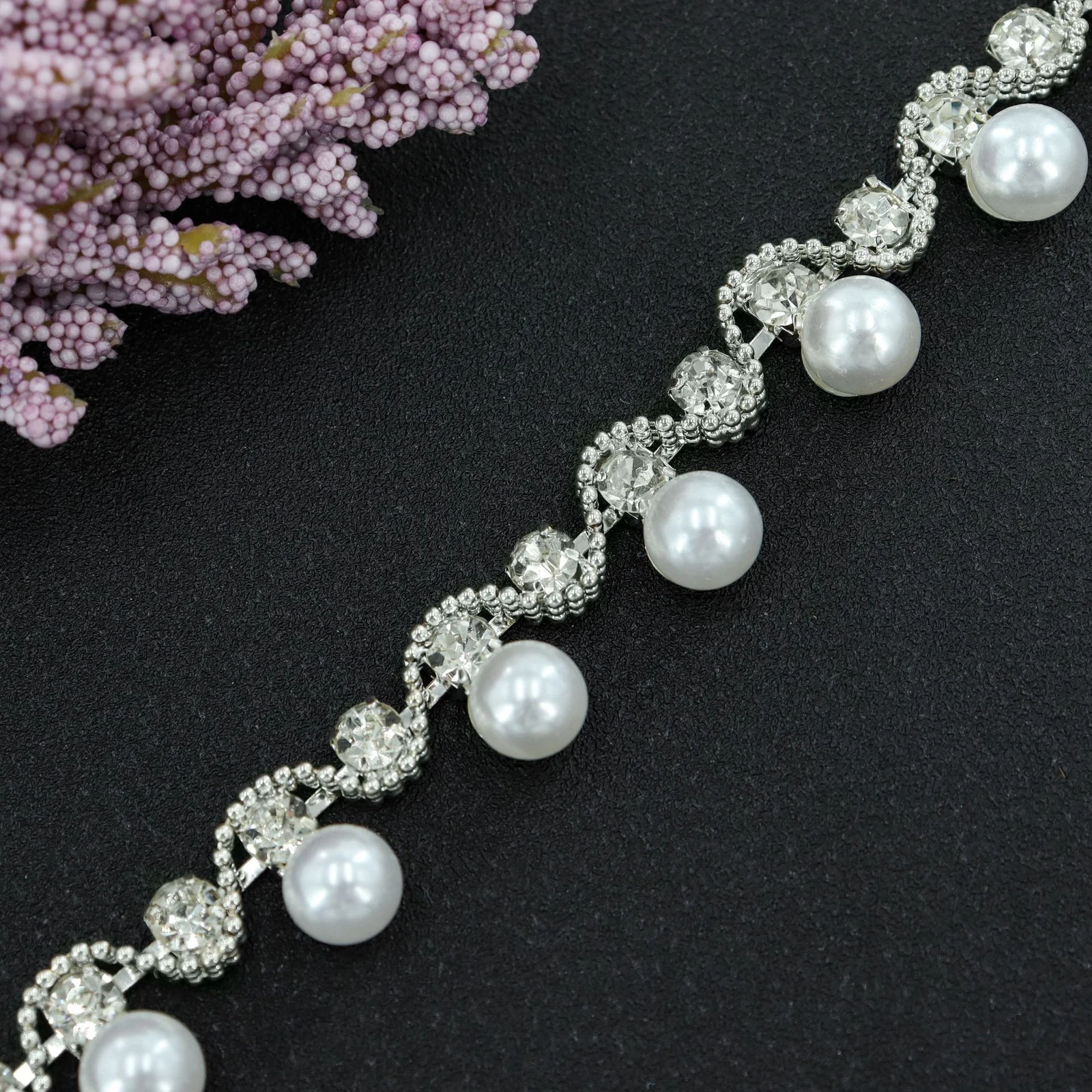 Pearl Rhinestone Chain Trim for Wedding Dresses product image 9