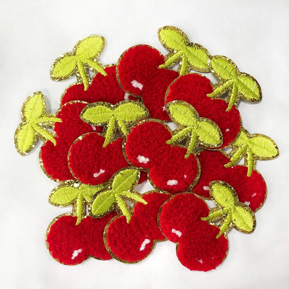 DIY Gold-Rimmed Chenille Cherry Patches with Adhesive Backing for Planners