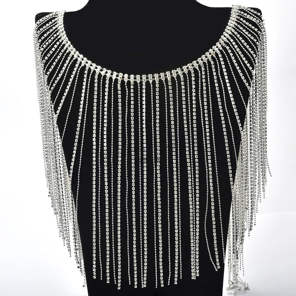 Extra-long 18 centimeter rhinestone tassel fringe in silver-white and gold-white finishes