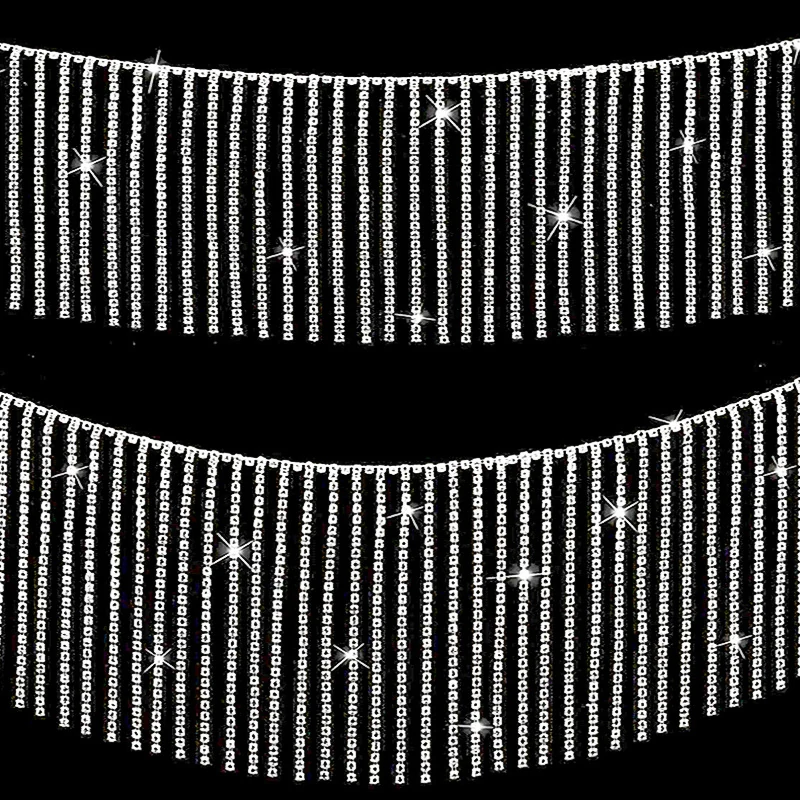 Rhinestone tassel fringe in sparse 8 centimeter dense 8 centimeter and dense 12 centimeter designs