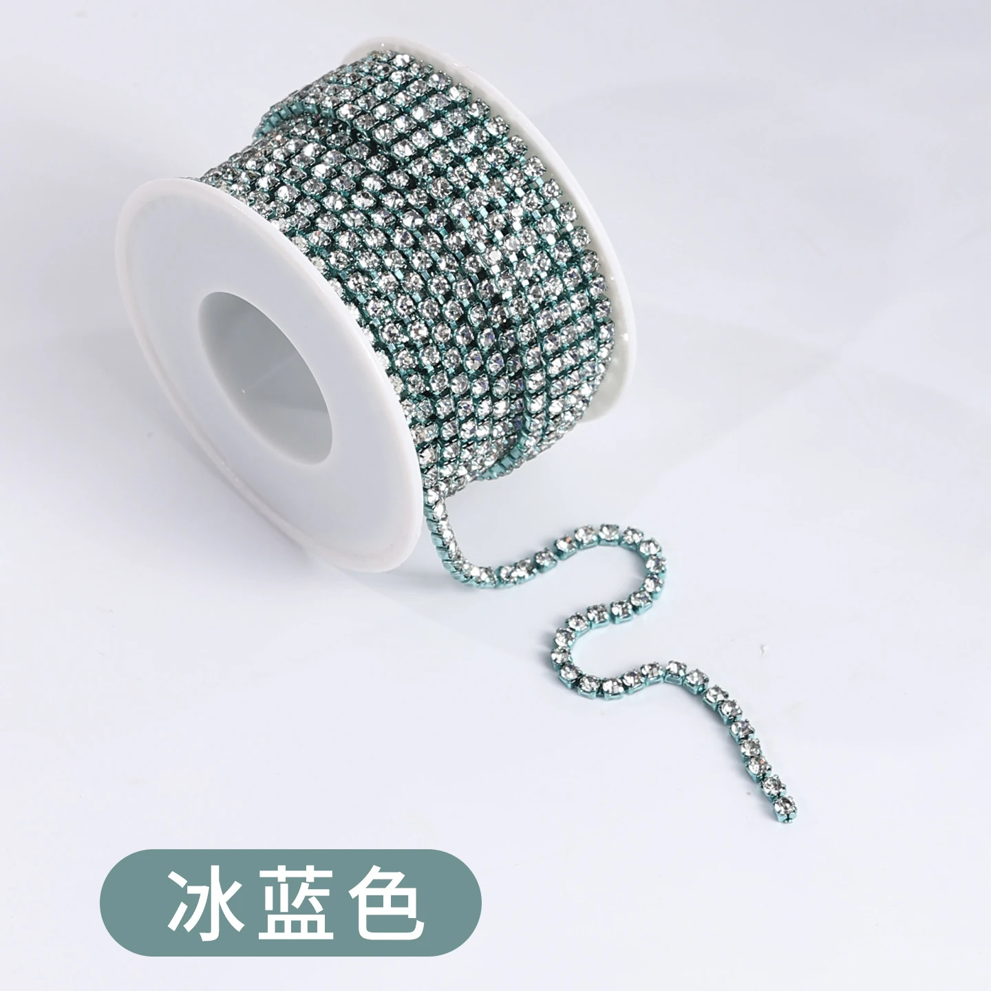 32-Color Electroplated Rhinestone Claw Chain - Ice Blue/White Crystal - 2.0 mm - 10 yd Roll