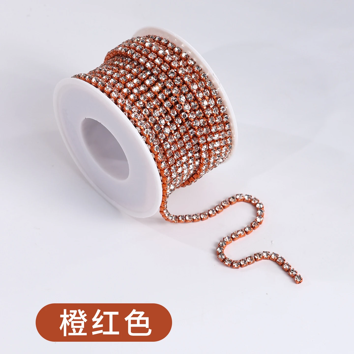32-Color Electroplated Rhinestone Claw Chain - Orange-Red/White Crystal - 2.0 mm - 10 yd Roll