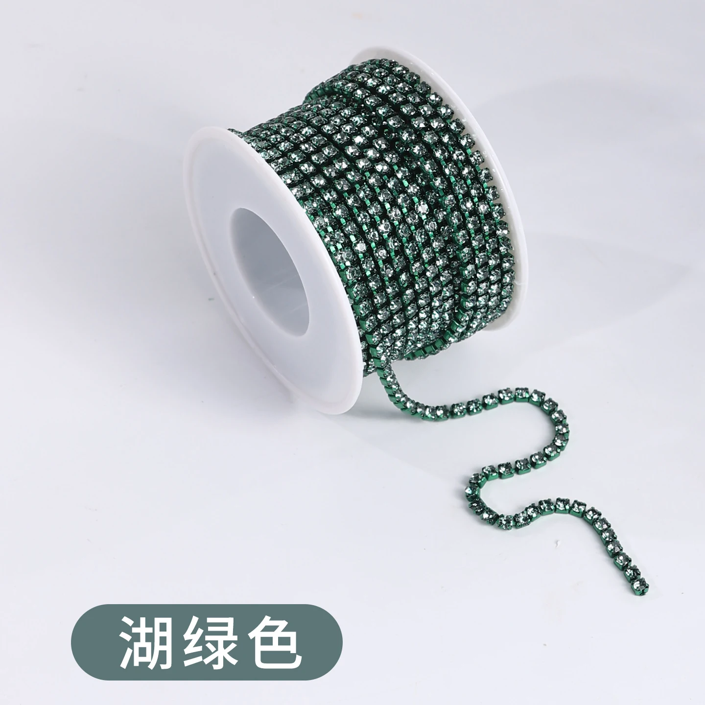 32-Color Electroplated Rhinestone Claw Chain - Lake Green/White Crystal - 2.0 mm - 10 yd Roll