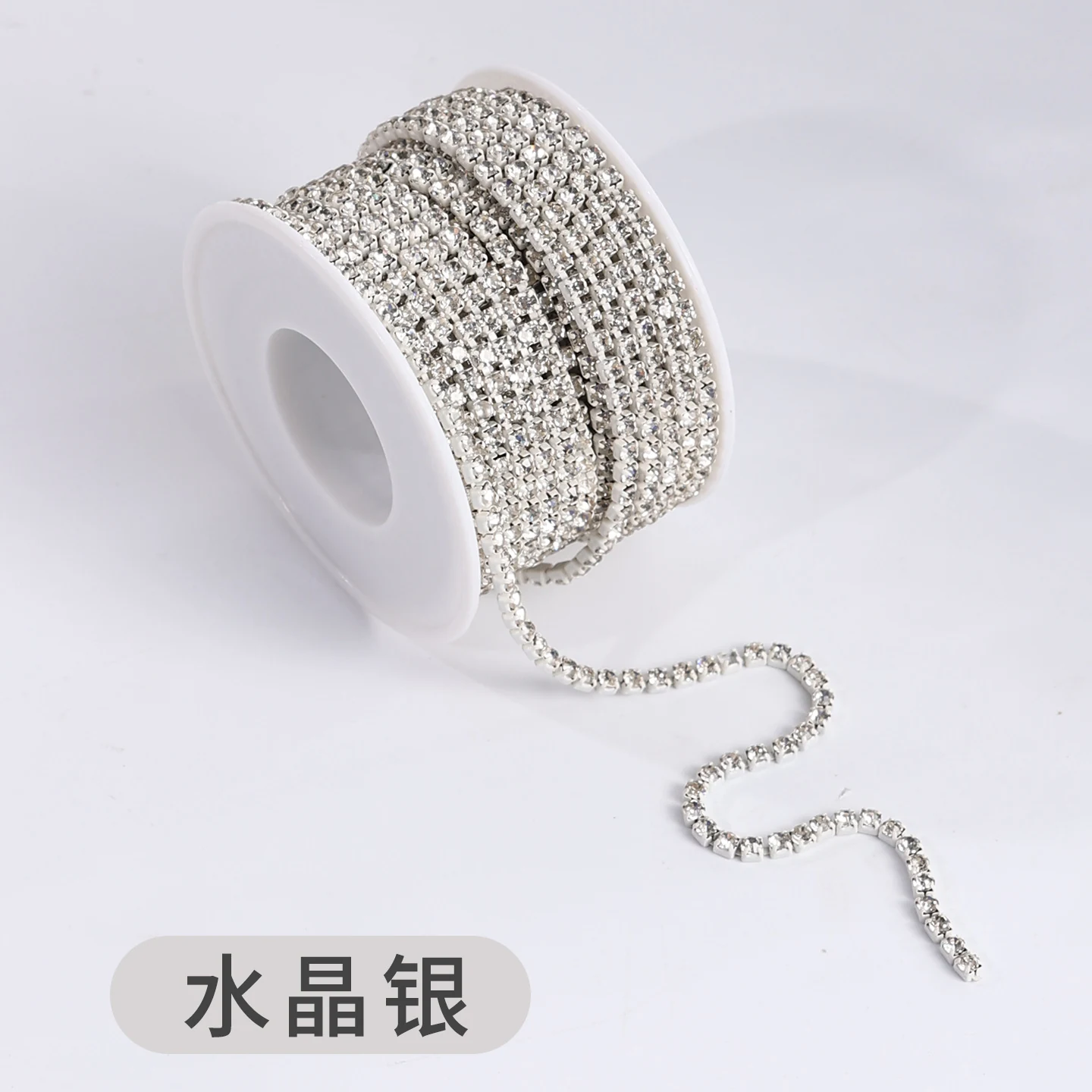 32-Color Electroplated Rhinestone Claw Chain - Crystal Silver/White Crystal - 2.0 mm - 10 yd Roll