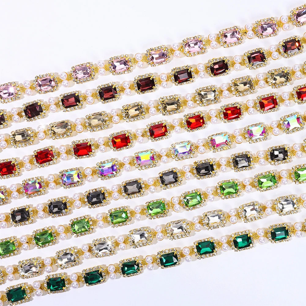 Pearl-Framed Rectangle Rhinestone Chain product image 2