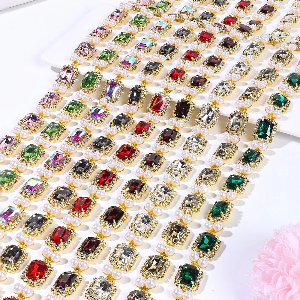 Pearl-Framed Rectangle Rhinestone Chain product image 3