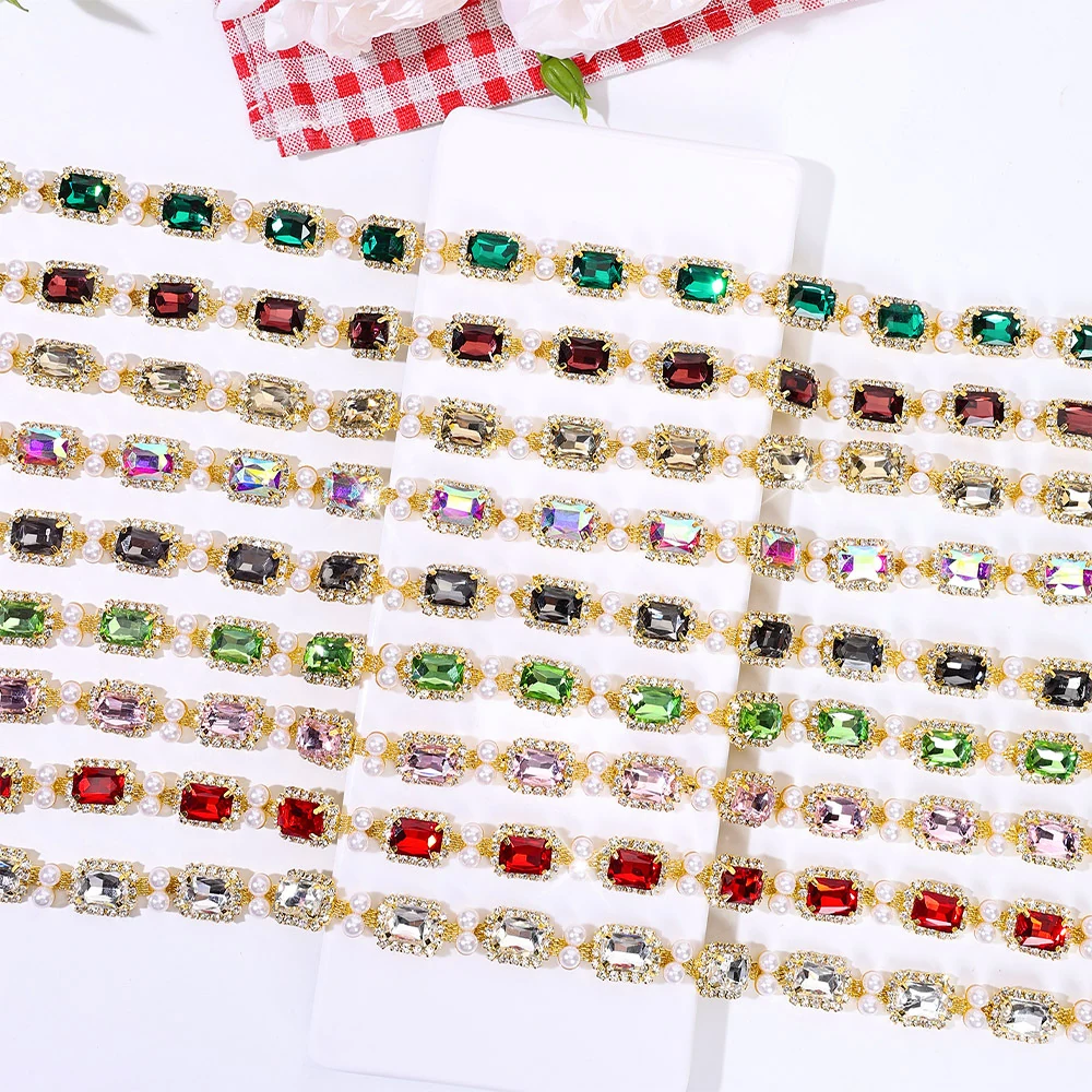 Pearl-Framed Rectangle Rhinestone Chain product image 5