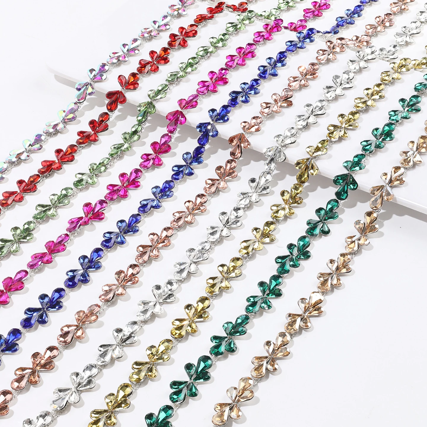 Four-leaf clover crystal rhinestone chains in eleven colors