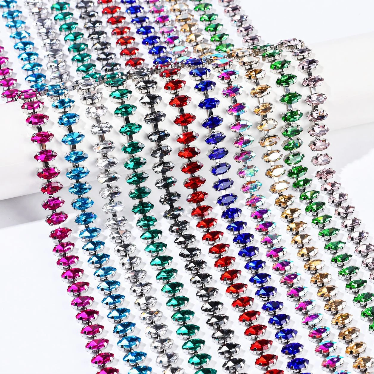 Marquise rhinestone chain in eleven clear and colored crystal options