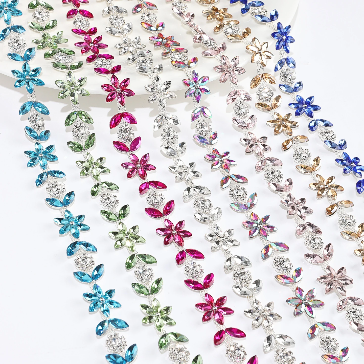Marquise flower crystal ball chains in eight colors